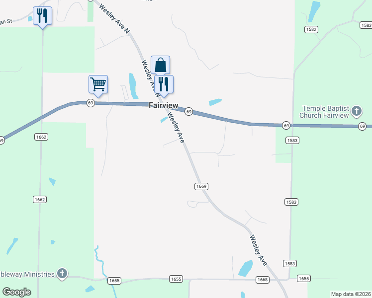 map of restaurants, bars, coffee shops, grocery stores, and more near 256 Wesley Avenue in Cullman