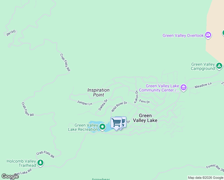map of restaurants, bars, coffee shops, grocery stores, and more near 598 Dahlia Drive in Green Valley Lake