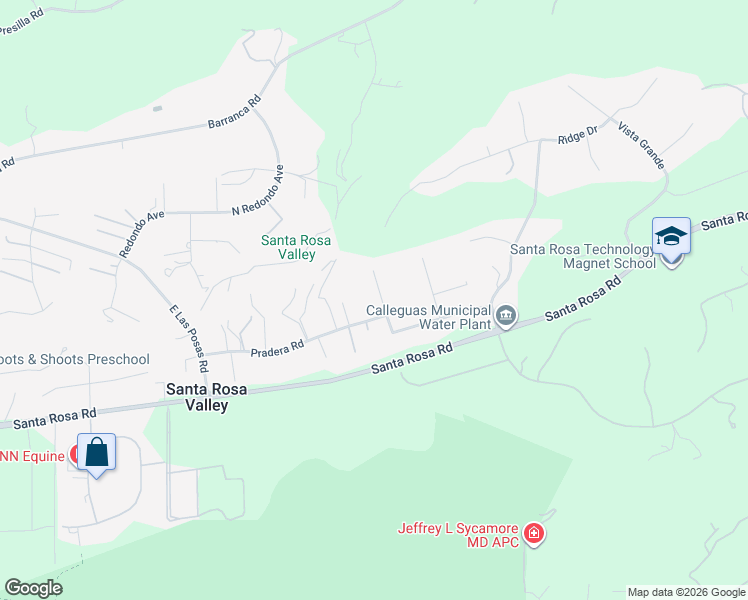 map of restaurants, bars, coffee shops, grocery stores, and more near 2631 Via Zurita Court in Santa Rosa Valley