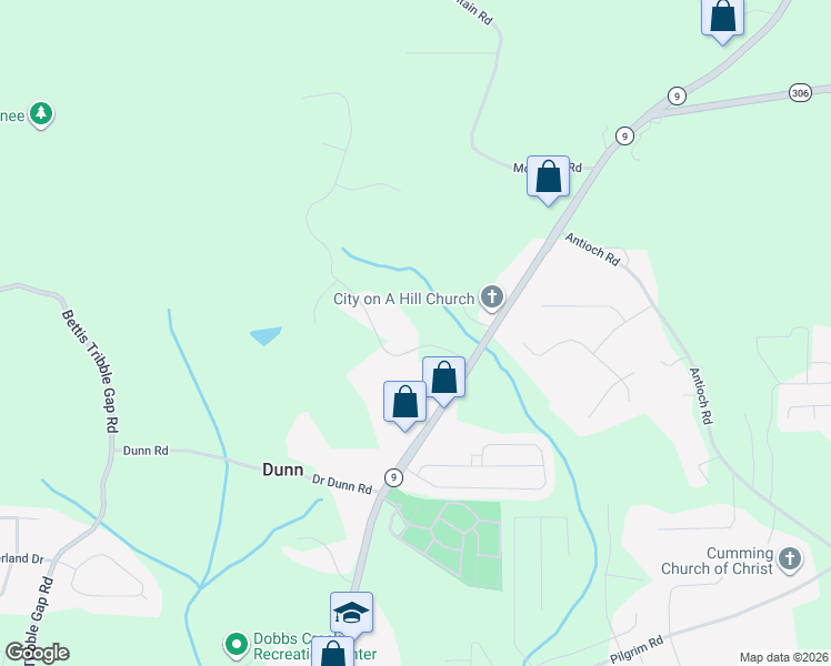 map of restaurants, bars, coffee shops, grocery stores, and more near 1510 Hughes Drive in Cumming