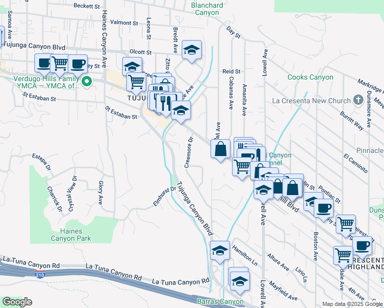 map of restaurants, bars, coffee shops, grocery stores, and more near 9608 Creemore Place in Los Angeles