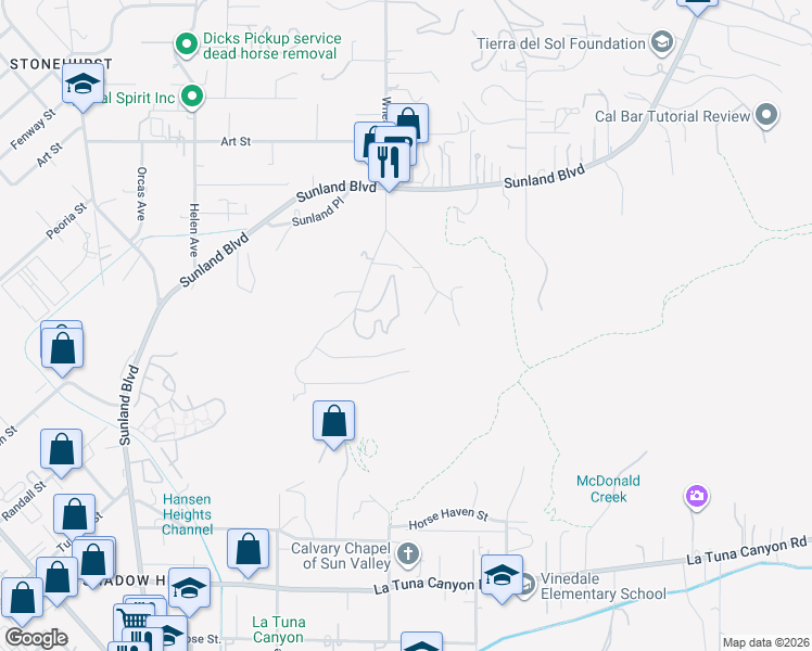 map of restaurants, bars, coffee shops, grocery stores, and more near 10325 Ormond Street in Los Angeles