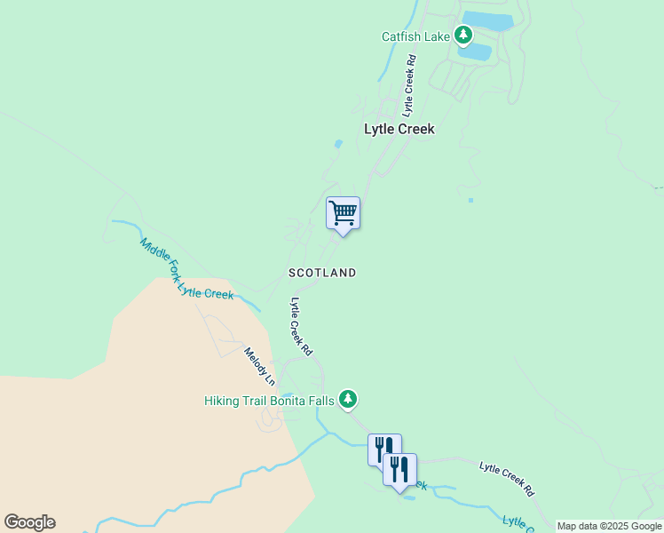 map of restaurants, bars, coffee shops, grocery stores, and more near 603 Lytle Creek Road in Lytle Creek