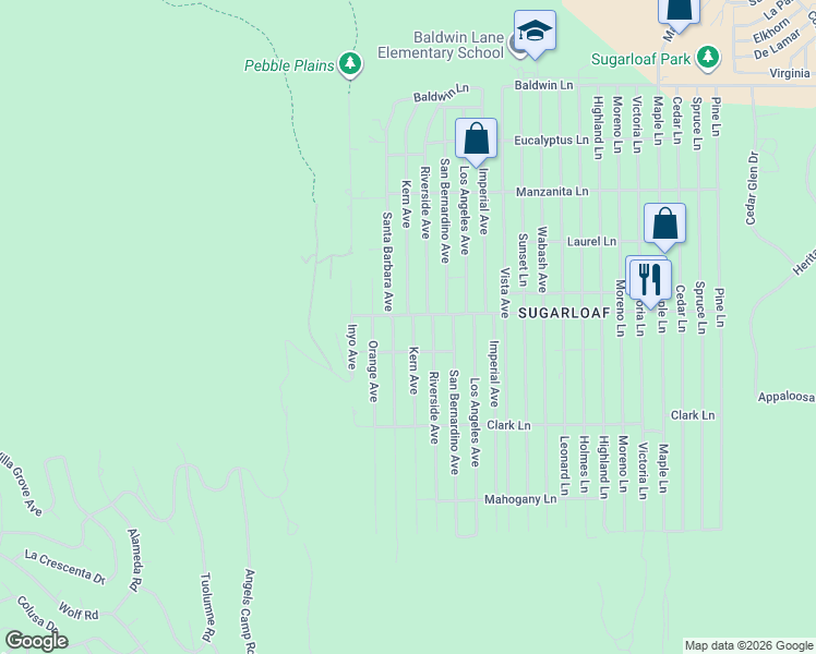map of restaurants, bars, coffee shops, grocery stores, and more near 526 Kern Avenue in Big Bear