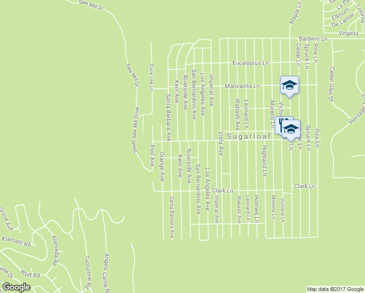map of restaurants, bars, coffee shops, grocery stores, and more near 525 Kern Avenue in Big Bear