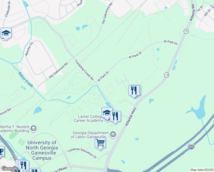 map of restaurants, bars, coffee shops, grocery stores, and more near 3134 Campus Pointe Circle in Gainesville