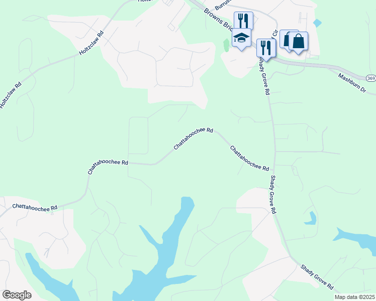 map of restaurants, bars, coffee shops, grocery stores, and more near 3860 Chattahoochee Road in Cumming