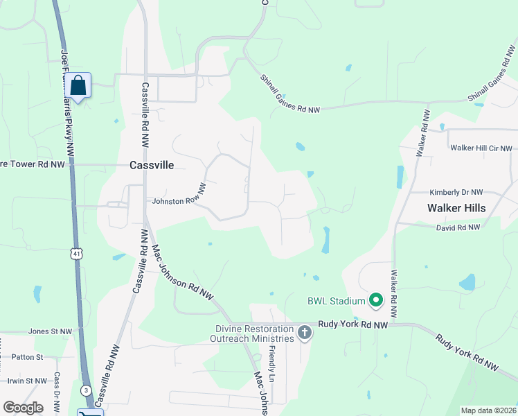 map of restaurants, bars, coffee shops, grocery stores, and more near 34 Latimer Lane Northwest in Cartersville
