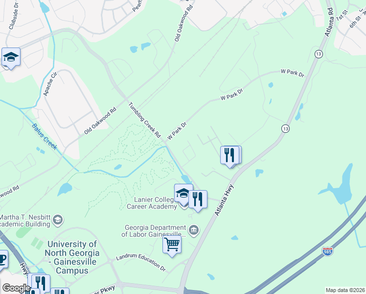 map of restaurants, bars, coffee shops, grocery stores, and more near 3134 Campus Pointe Circle in Gainesville