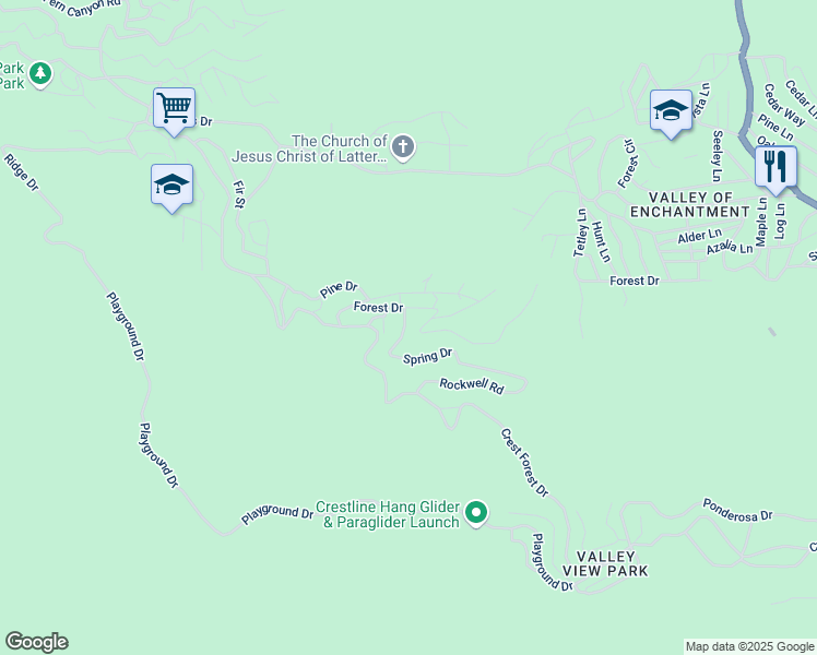 map of restaurants, bars, coffee shops, grocery stores, and more near 22282 Crest Road in Crestline