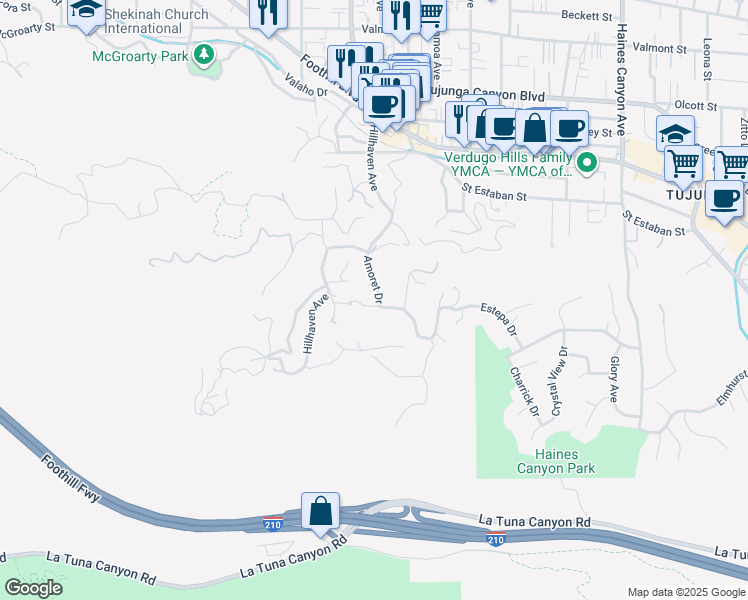 map of restaurants, bars, coffee shops, grocery stores, and more near 7235 Estepa Drive in Los Angeles