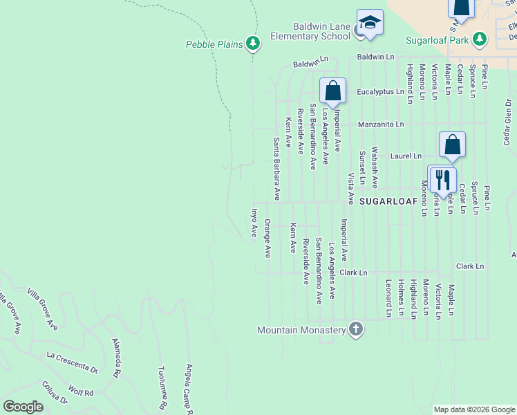 map of restaurants, bars, coffee shops, grocery stores, and more near 559 Orange Avenue in Big Bear