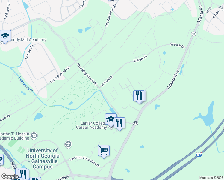 map of restaurants, bars, coffee shops, grocery stores, and more near 3213 Campus Pointe Circle in Gainesville