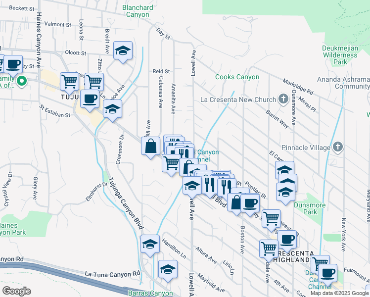 map of restaurants, bars, coffee shops, grocery stores, and more near 9674 Saluda Avenue in Los Angeles