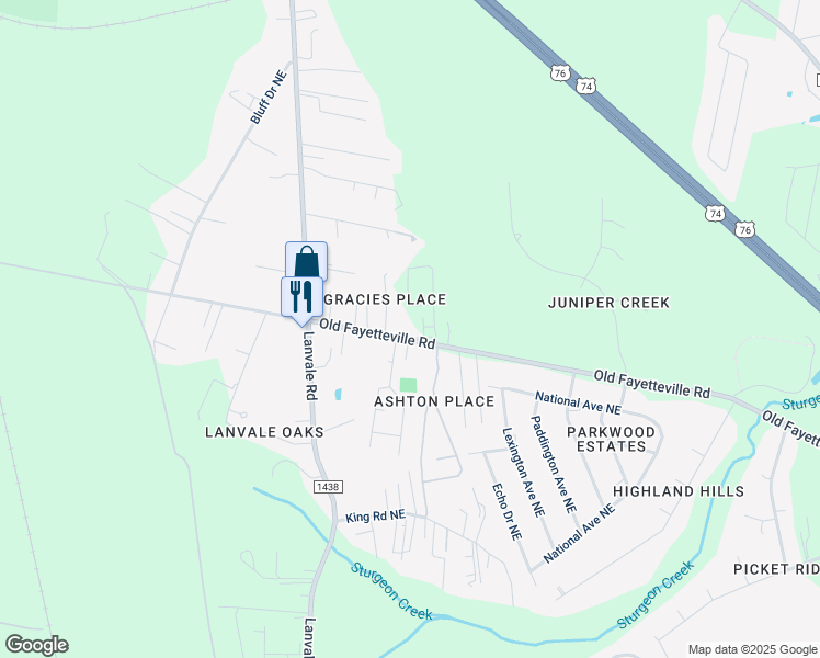 map of restaurants, bars, coffee shops, grocery stores, and more near 1376 Old Fayetteville Road in Leland