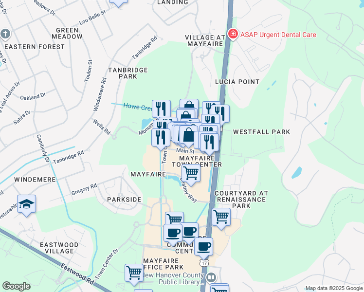 map of restaurants, bars, coffee shops, grocery stores, and more near 6835 Conservation Way in Wilmington