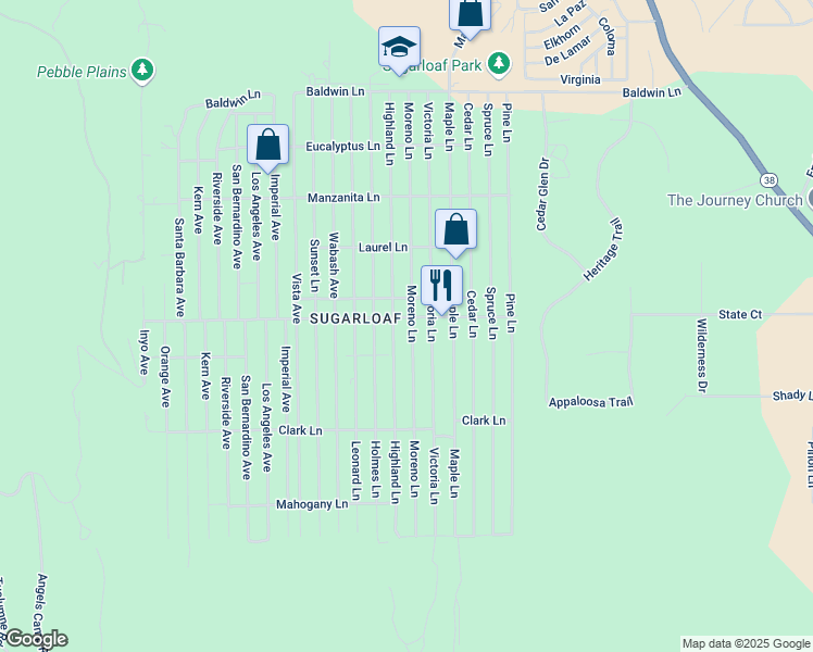 map of restaurants, bars, coffee shops, grocery stores, and more near 518 Moreno Lane in Big Bear