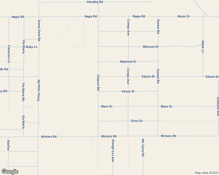 map of restaurants, bars, coffee shops, grocery stores, and more near 61376 Venus Street in Joshua Tree