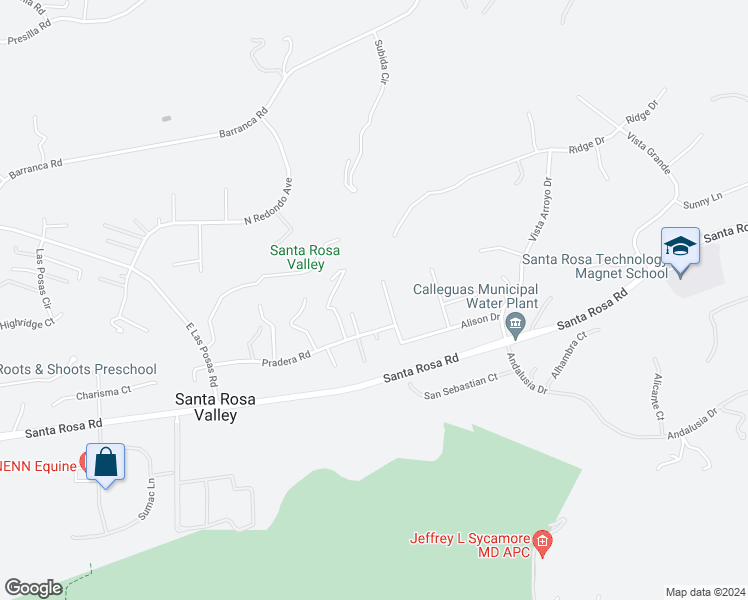 map of restaurants, bars, coffee shops, grocery stores, and more near 2653 Via Zurita Court in Santa Rosa Valley