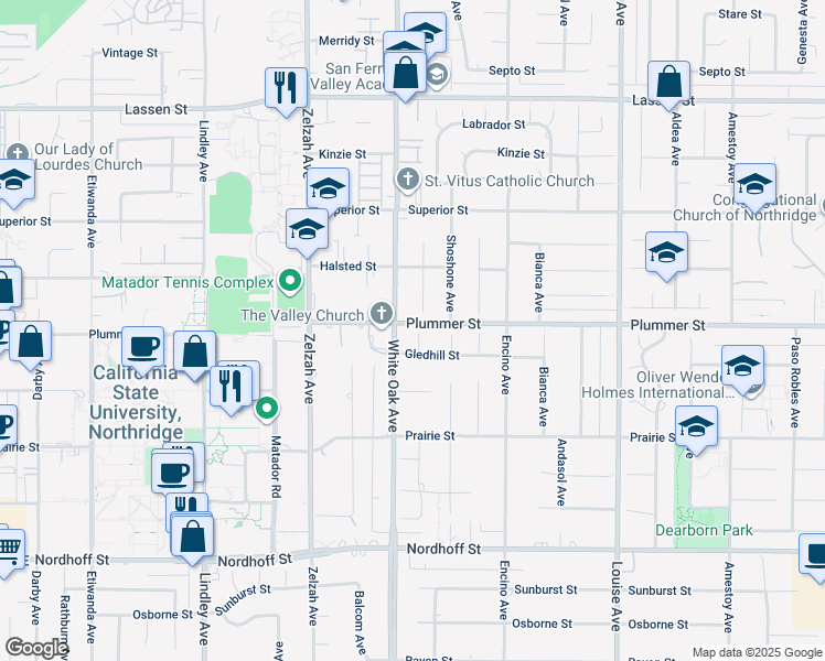 map of restaurants, bars, coffee shops, grocery stores, and more near 9455 Brandon Court in Los Angeles