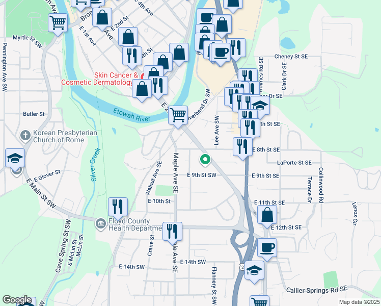 map of restaurants, bars, coffee shops, grocery stores, and more near 716 East 2nd Avenue in Rome