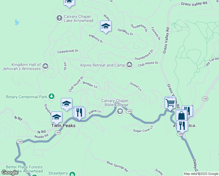 map of restaurants, bars, coffee shops, grocery stores, and more near 26325 Lake Forest Drive in Twin Peaks