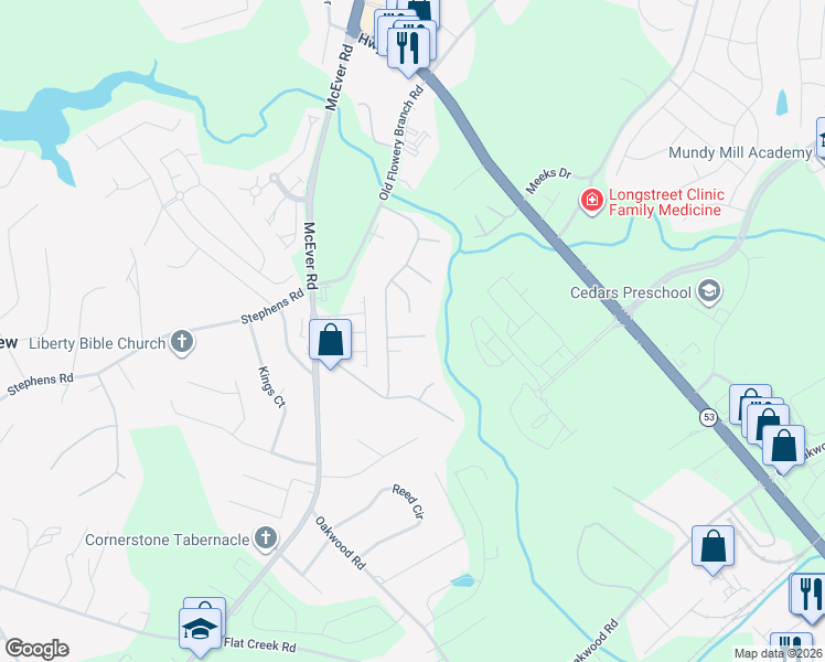 map of restaurants, bars, coffee shops, grocery stores, and more near 4927 Oak Meadow Lane in Oakwood
