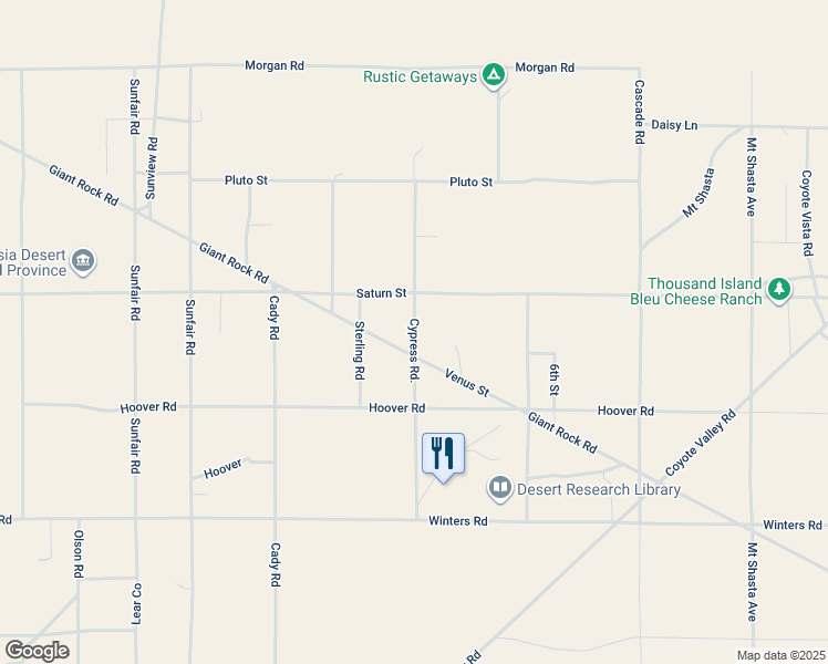 map of restaurants, bars, coffee shops, grocery stores, and more near Cypress Road in San Bernardino County