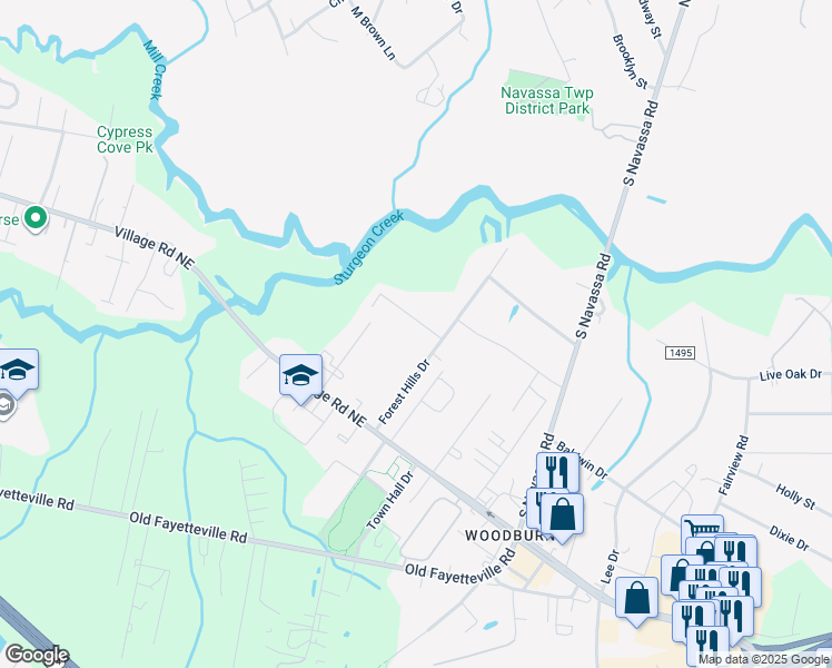 map of restaurants, bars, coffee shops, grocery stores, and more near 105 Long Leaf Drive in Leland