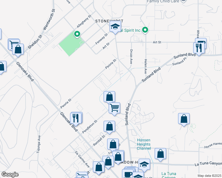 map of restaurants, bars, coffee shops, grocery stores, and more near 9565 Clybourn Avenue in Los Angeles