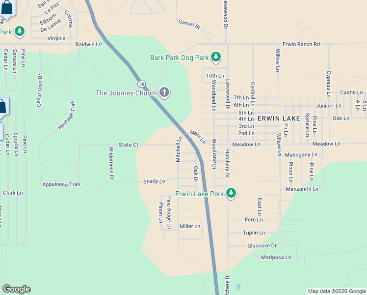 map of restaurants, bars, coffee shops, grocery stores, and more near State Lane in San Bernardino County