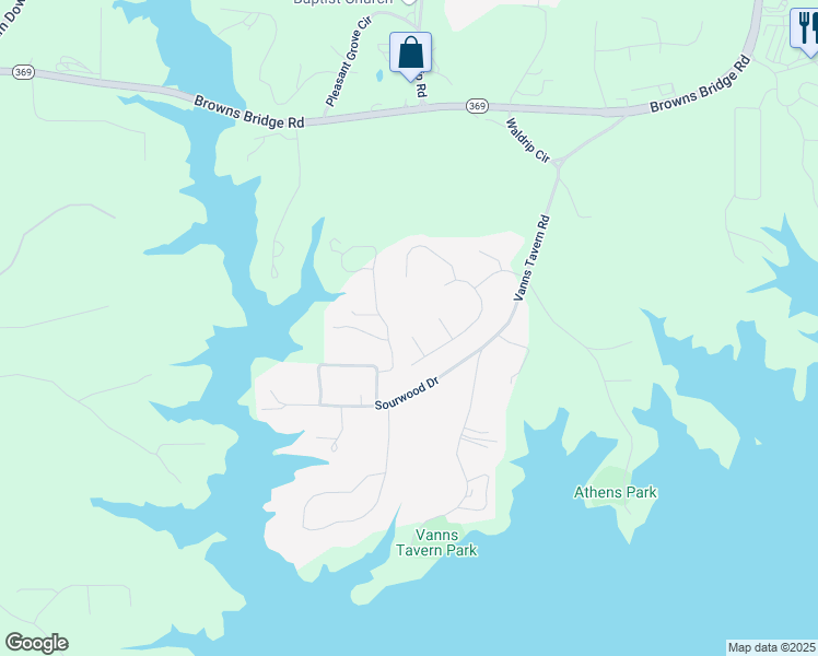 map of restaurants, bars, coffee shops, grocery stores, and more near 9240 Holly Wood Drive in Gainesville