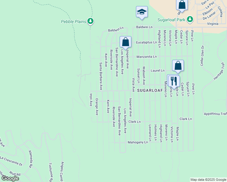 map of restaurants, bars, coffee shops, grocery stores, and more near 44379 Barton Lane North in Big Bear