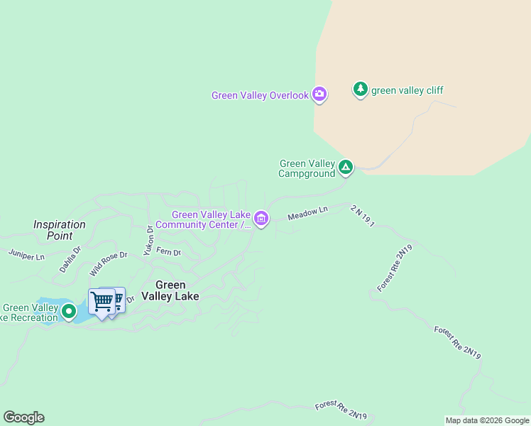 map of restaurants, bars, coffee shops, grocery stores, and more near 33810 Meadow Lane in Green Valley Lake