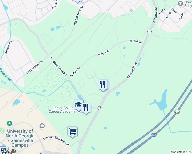 map of restaurants, bars, coffee shops, grocery stores, and more near 2770 Valley Green Drive in Gainesville