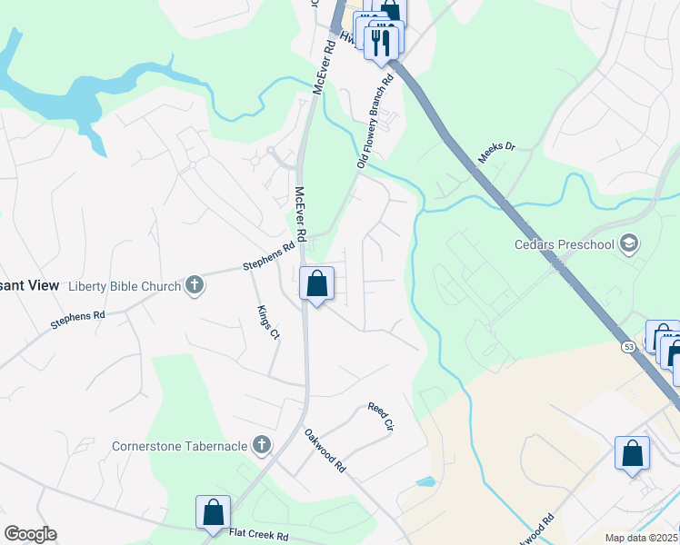 map of restaurants, bars, coffee shops, grocery stores, and more near 5025 Timber Hills Drive in Oakwood