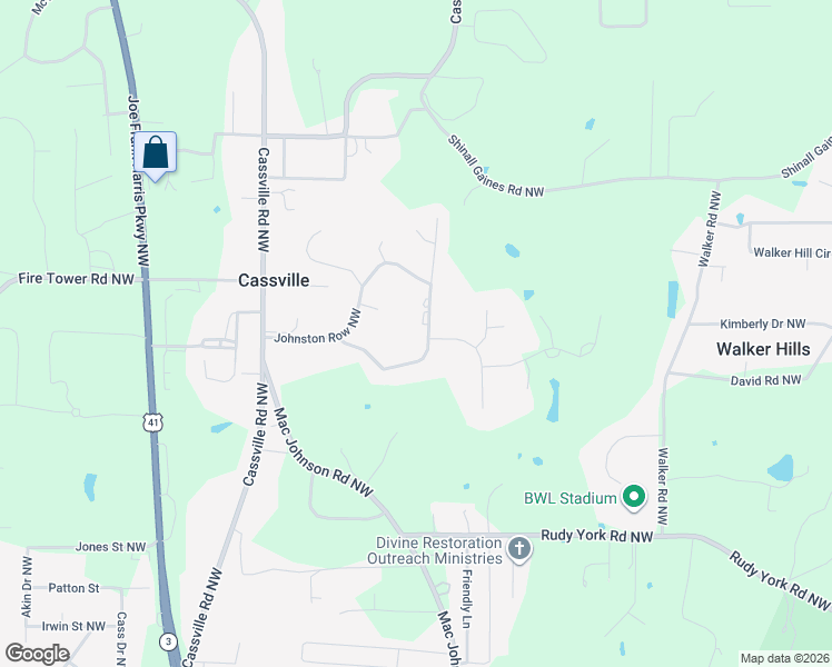 map of restaurants, bars, coffee shops, grocery stores, and more near 23 Latimer Lane Northwest in Cartersville