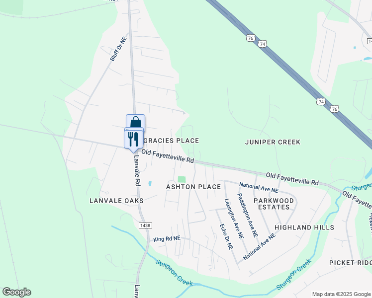map of restaurants, bars, coffee shops, grocery stores, and more near 1376 Old Fayetteville Road in Leland