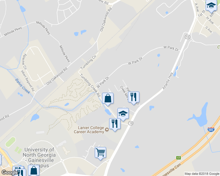 map of restaurants, bars, coffee shops, grocery stores, and more near 3023 Campus Pointe Circle in Gainesville