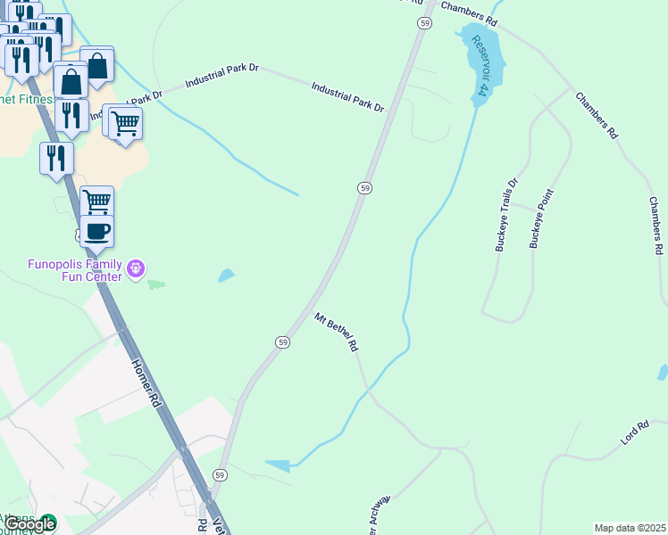 map of restaurants, bars, coffee shops, grocery stores, and more near 314 Georgia 59 in Commerce