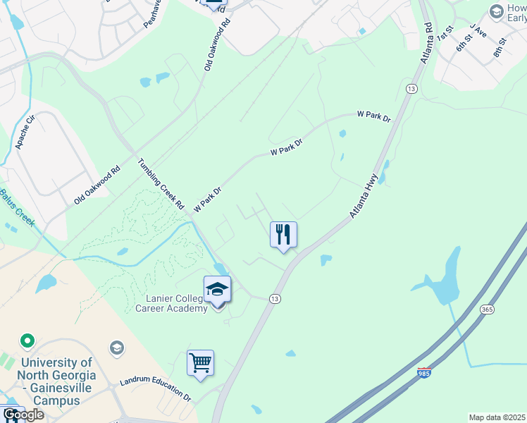map of restaurants, bars, coffee shops, grocery stores, and more near 2770 Valley Green Drive in Gainesville