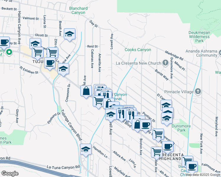 map of restaurants, bars, coffee shops, grocery stores, and more near 9691 Saluda Avenue in Los Angeles