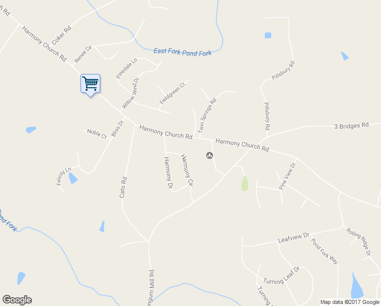 map of restaurants, bars, coffee shops, grocery stores, and more near 4023 Harmony Circle in Gainesville