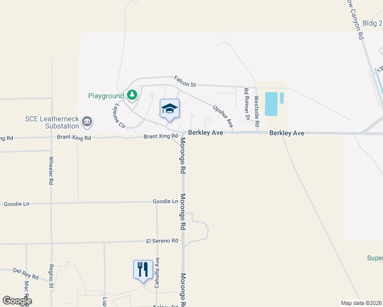 map of restaurants, bars, coffee shops, grocery stores, and more near Morongo Road in Twentynine Palms