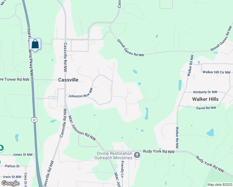 map of restaurants, bars, coffee shops, grocery stores, and more near 36 Latimer Lane Northwest in Cartersville