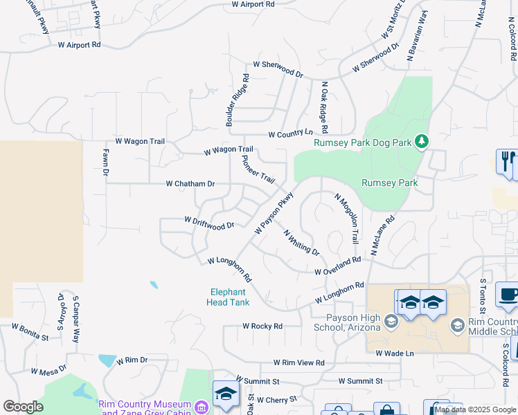 map of restaurants, bars, coffee shops, grocery stores, and more near 201 North Heritage Lane in Payson