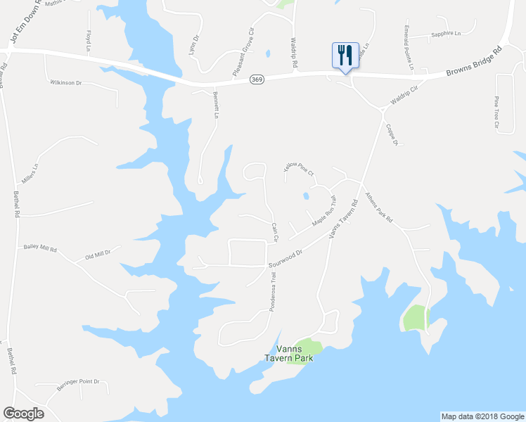 map of restaurants, bars, coffee shops, grocery stores, and more near 9315 Cain Circle in Gainesville