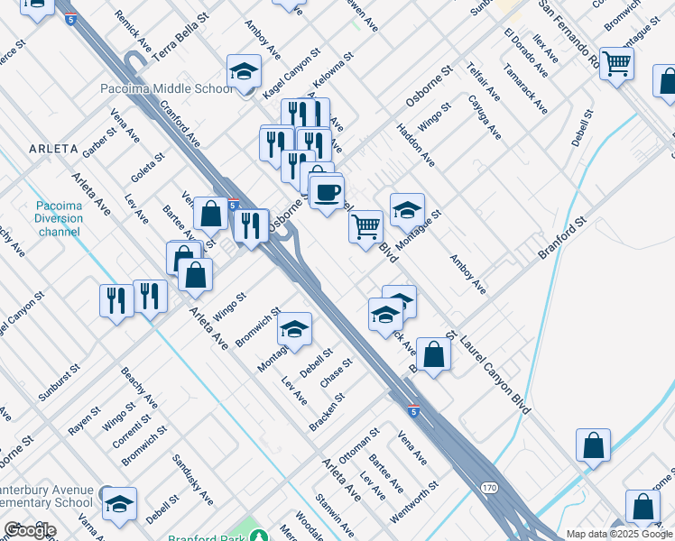 map of restaurants, bars, coffee shops, grocery stores, and more near 9551 Remick Avenue in Los Angeles