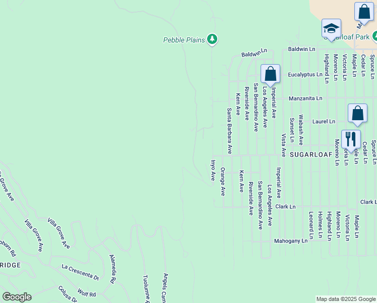 map of restaurants, bars, coffee shops, grocery stores, and more near 498 Sawmill Road in Big Bear