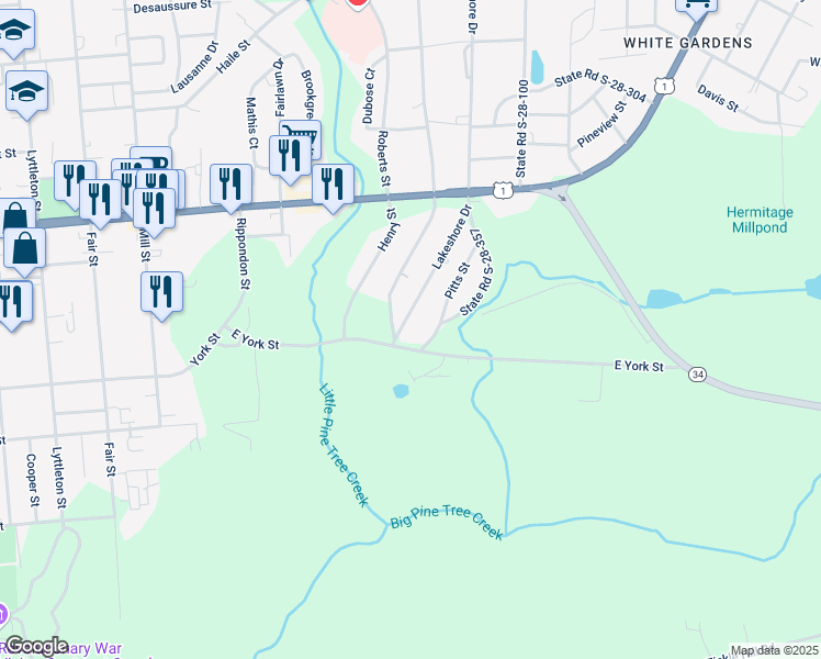 map of restaurants, bars, coffee shops, grocery stores, and more near 36 Lakeshore Drive in Camden